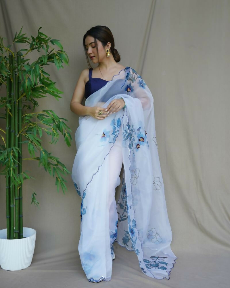 Vamsee Mudra White Organza Saree