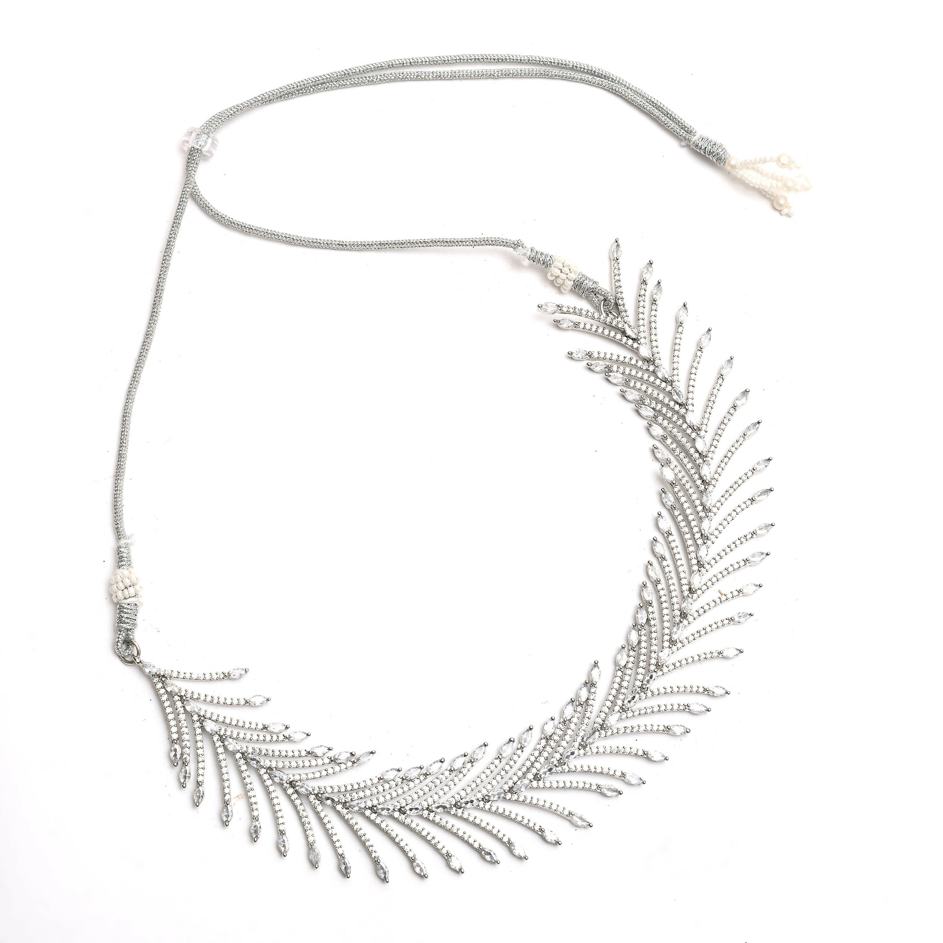 Mominos Fashion Johar Kamal Silver-Plated American Diamond White Choker Set