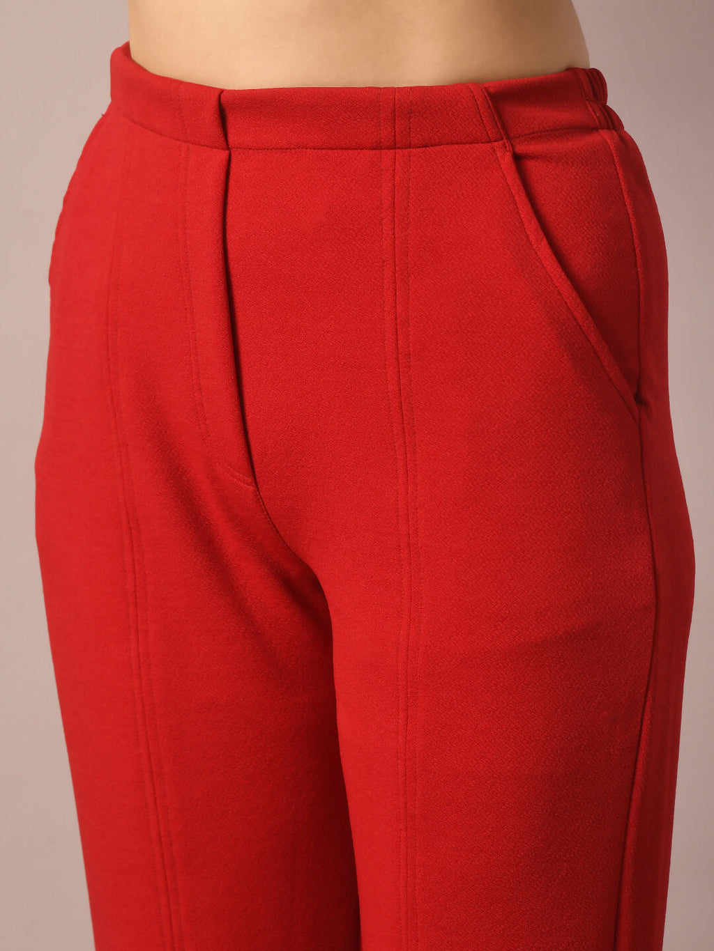 Myshka Women's Red Solid Boat Neck Party Top With Trousers Co-ord set