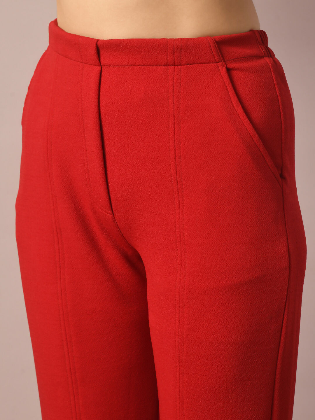 Myshka Women's Red Solid Boat Neck Party Top With Trousers Co-ord set