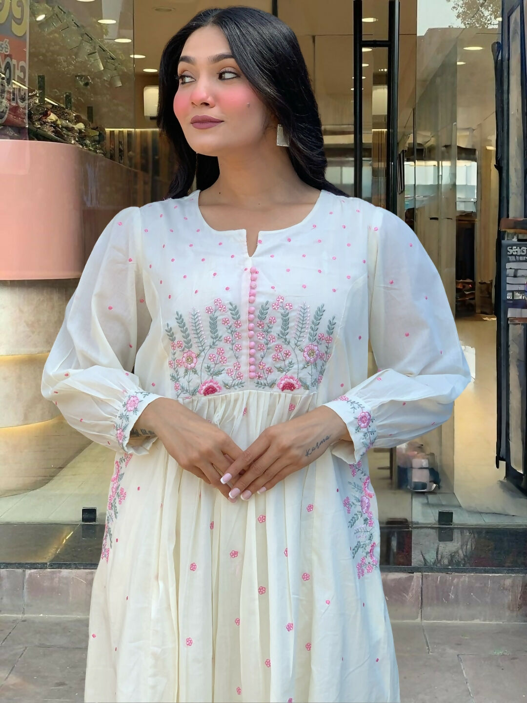 The52 White Women's Beautiful Cotton Fabric Thread Work Straight Kurta Pant and Dupatta Set
