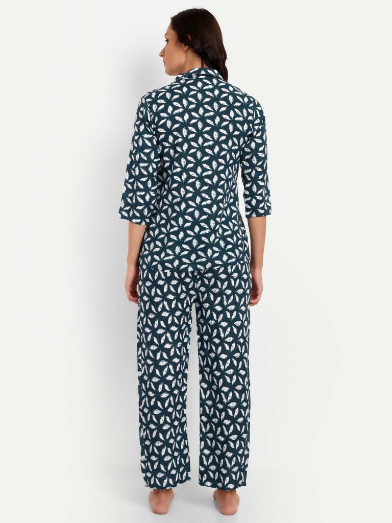 Alvano Beautiful Floral Print Co-ord set for Women's and Girls Rayon(Blue)