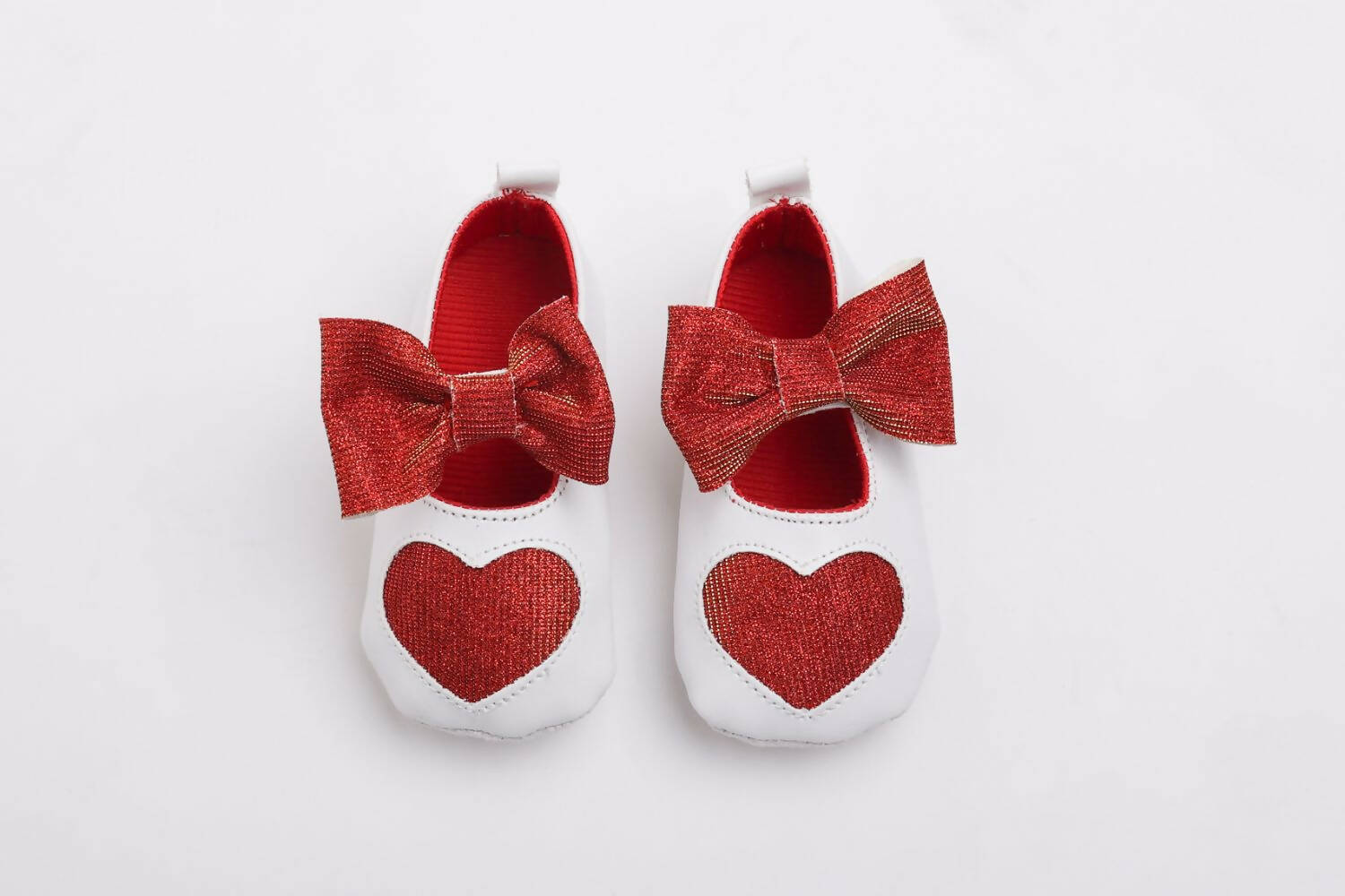 Tiny Bugs Girls Heart Bow Detailing Booties - White & Red