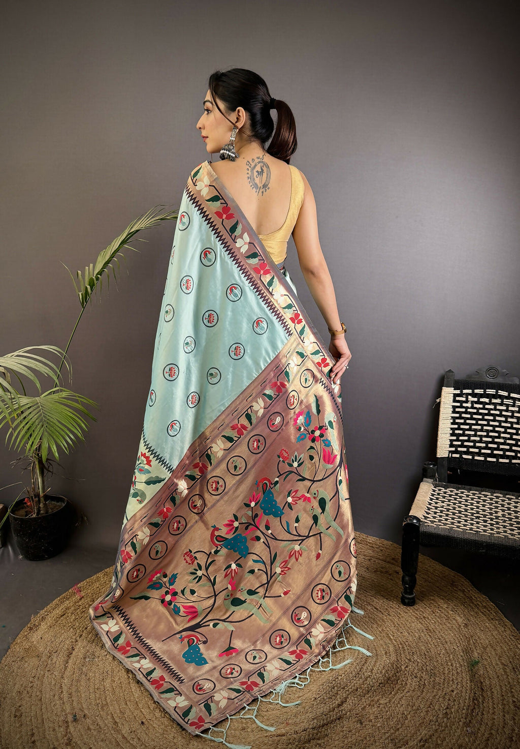Joban Fashion Turquoise Blue Paithani Soft Silk Meenakari Saree