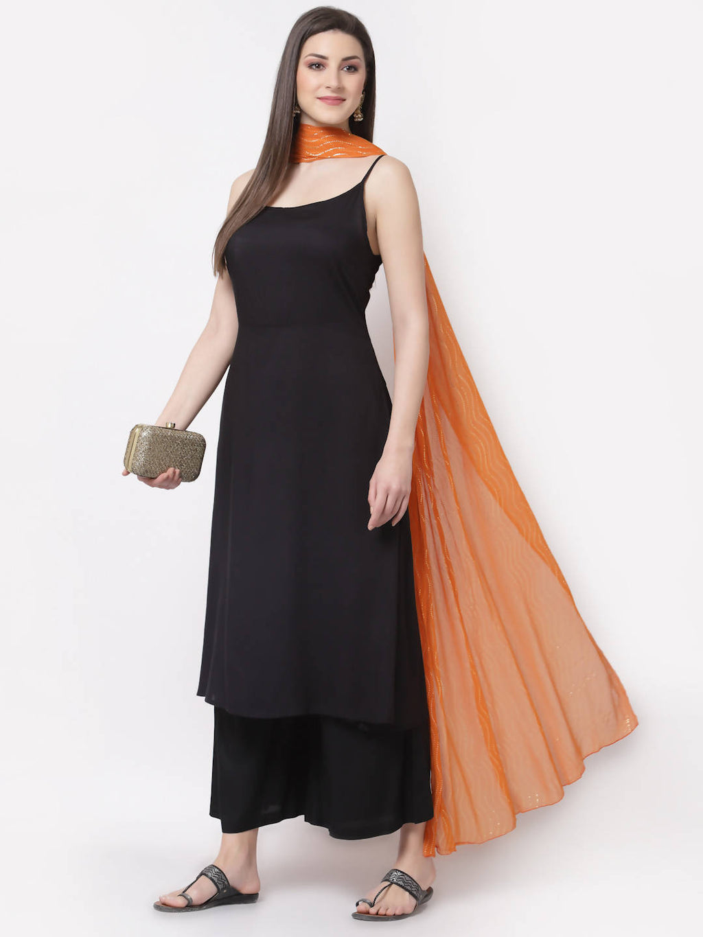 Myshka Trendy Stylish Rayon Square Neck Sleeveless Kurta Palazzo Dupatta Set