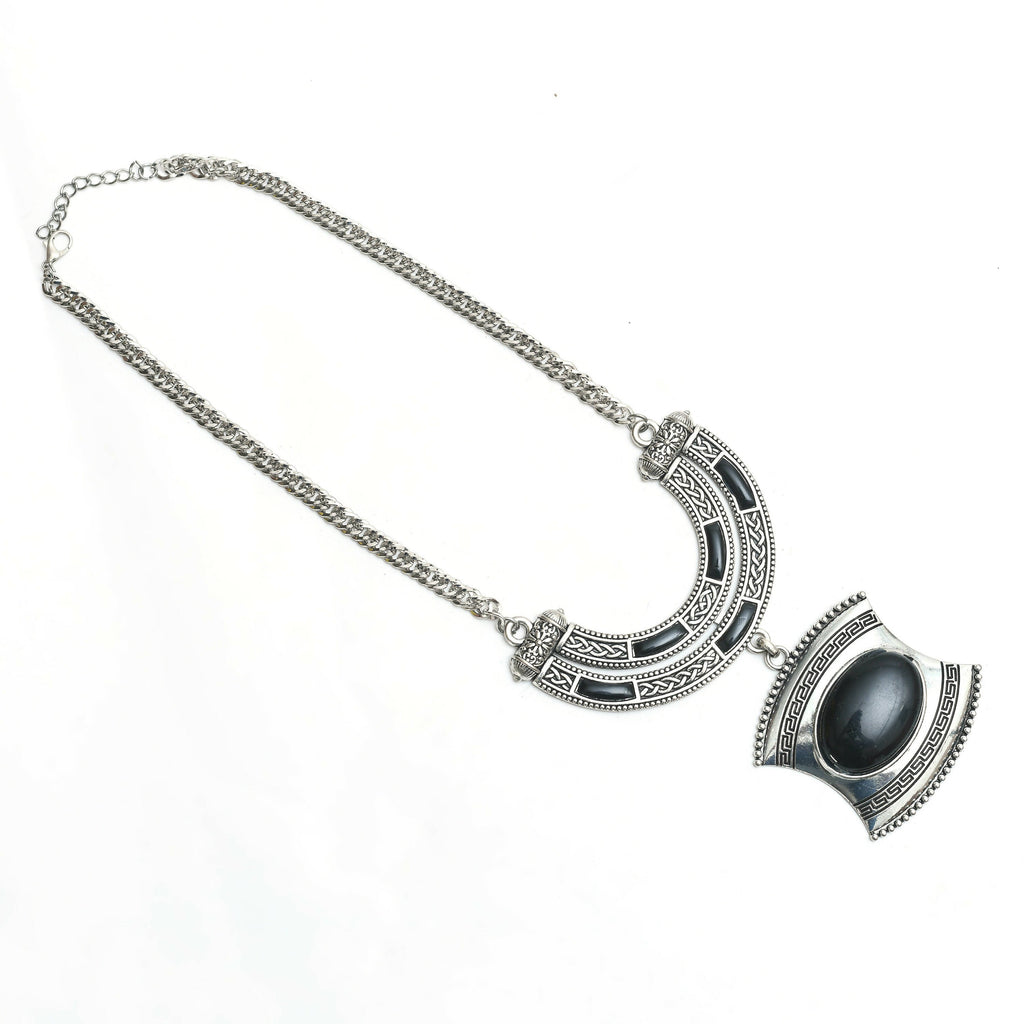 Mominos Fashion Johar Kamal Oxidised Silver-Plated Stone Work Long Necklace Handicraft