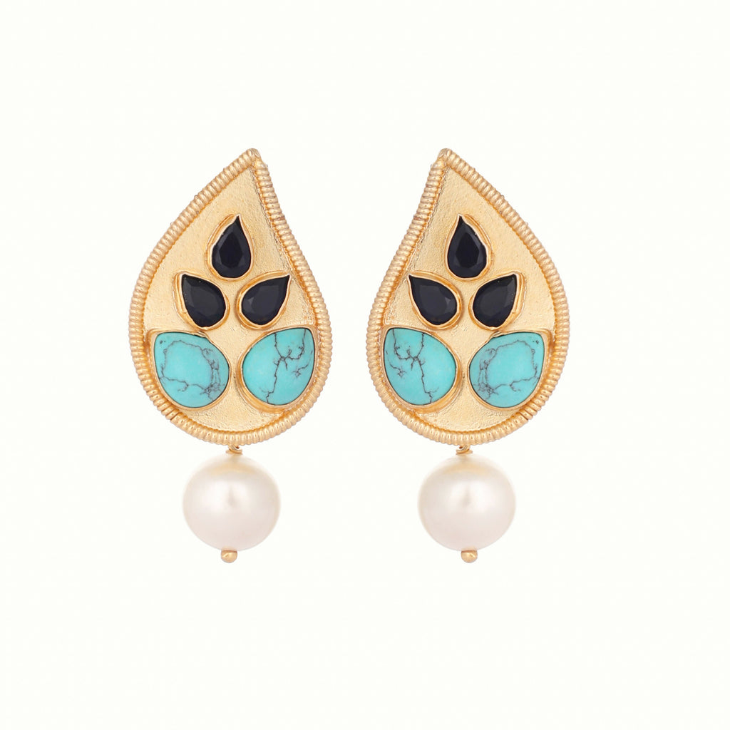 Nuyug 22K Gold Plated Black Paisley Earrings