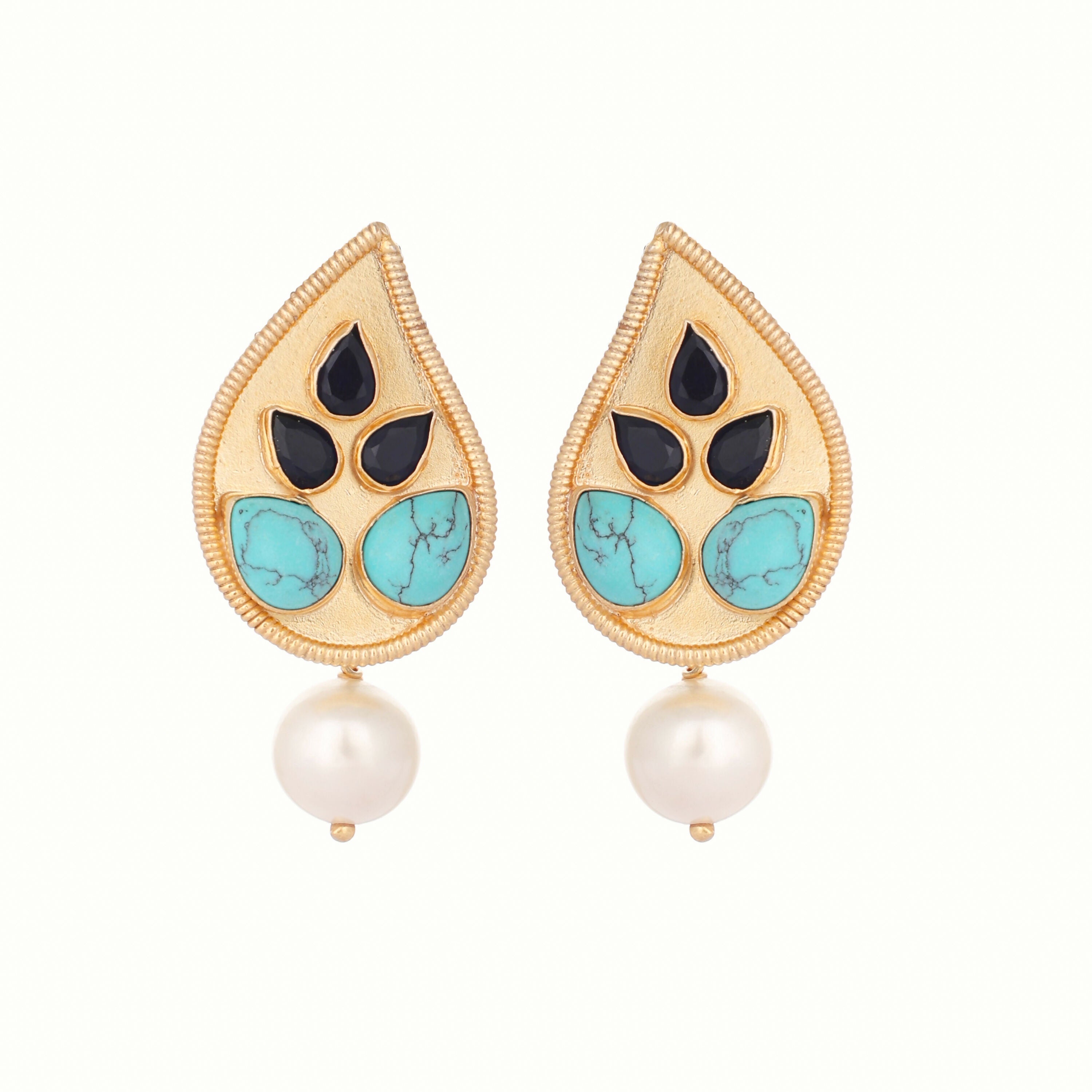Nuyug 22K Gold Plated Black Paisley Earrings