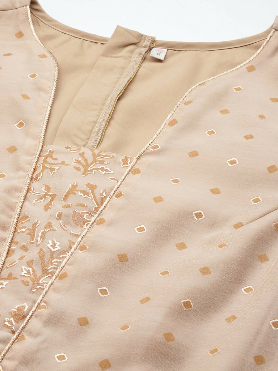 Ahalyaa Beige & Golden Printed Basic Jumpsuit