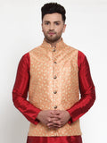 Jompers Men's Peach Embroidered Nehru Jacket