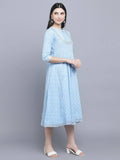 Myshka Women's Blue Ethnic Motifs Empire Midi Dress