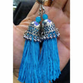 MS Fashion India Latest Fashion Blue Hanging Threads In Jhumka Earrings