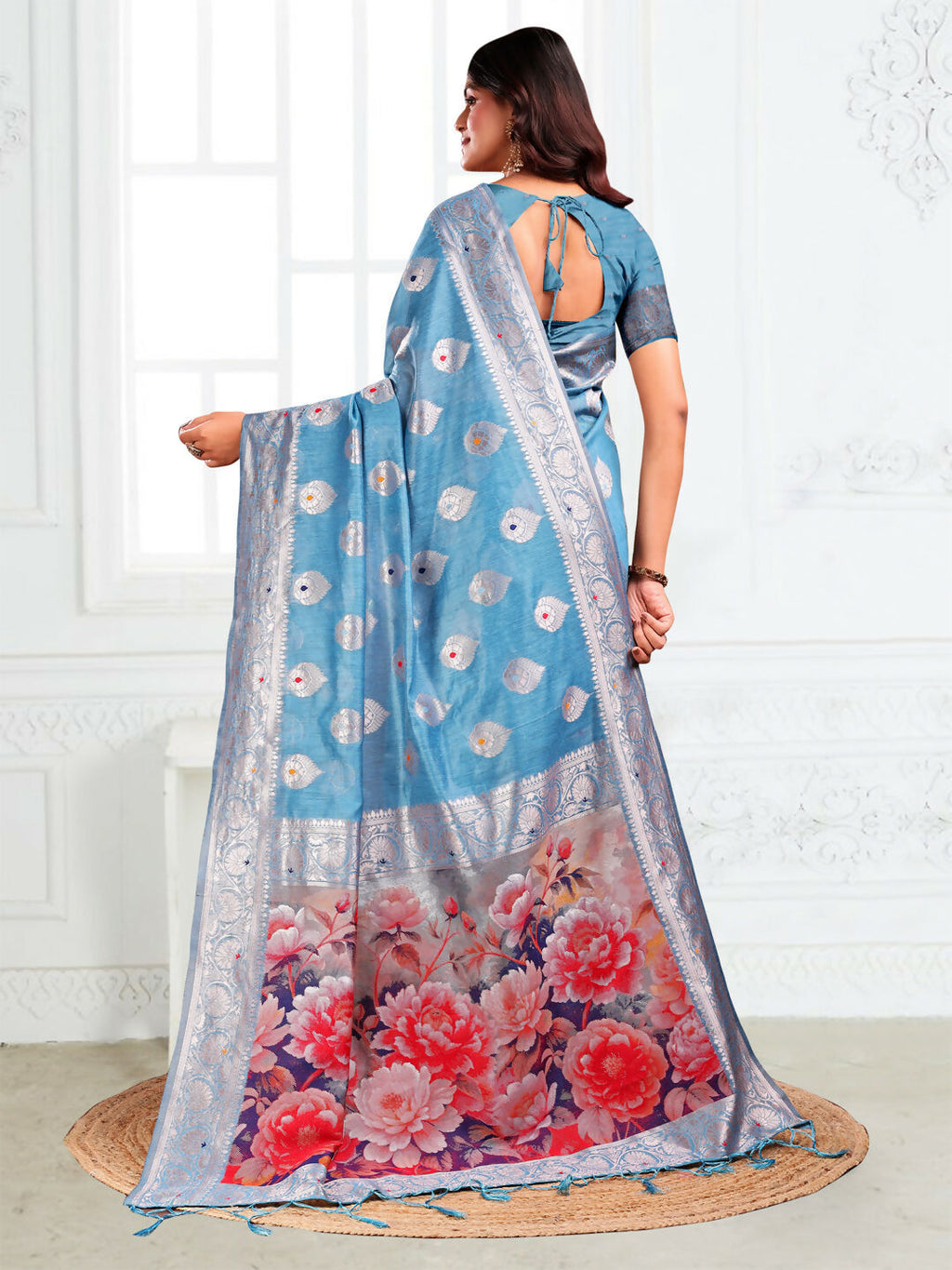 Shree Shyam Fashion Linen Cotton Sky Blue Saree