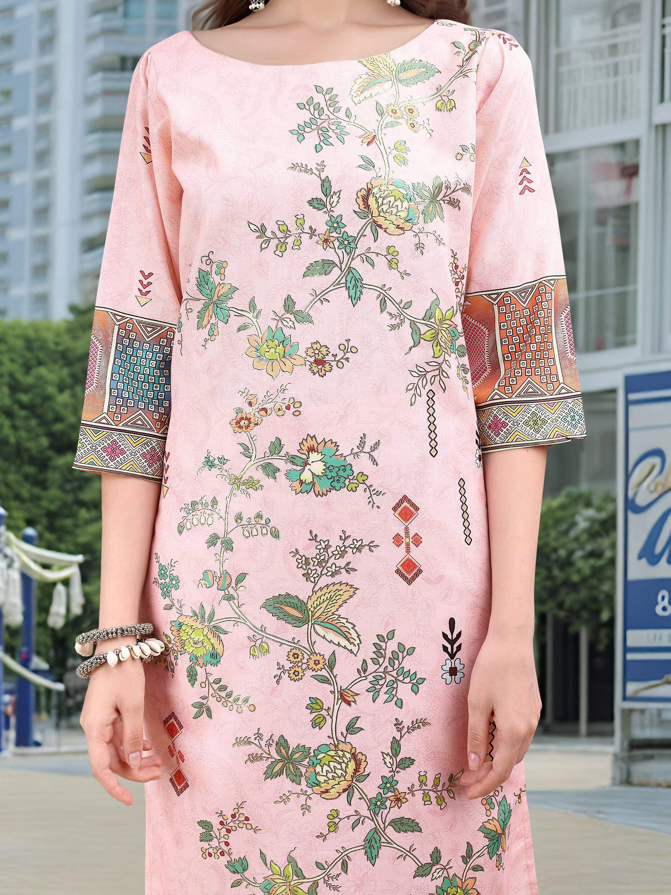 Joban Fashion Pink Position Digital Print With Position Foil Kurta Set