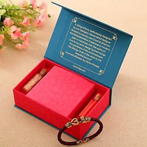 Om Golden Bracelet Rakhi & Kaju Rolls Box