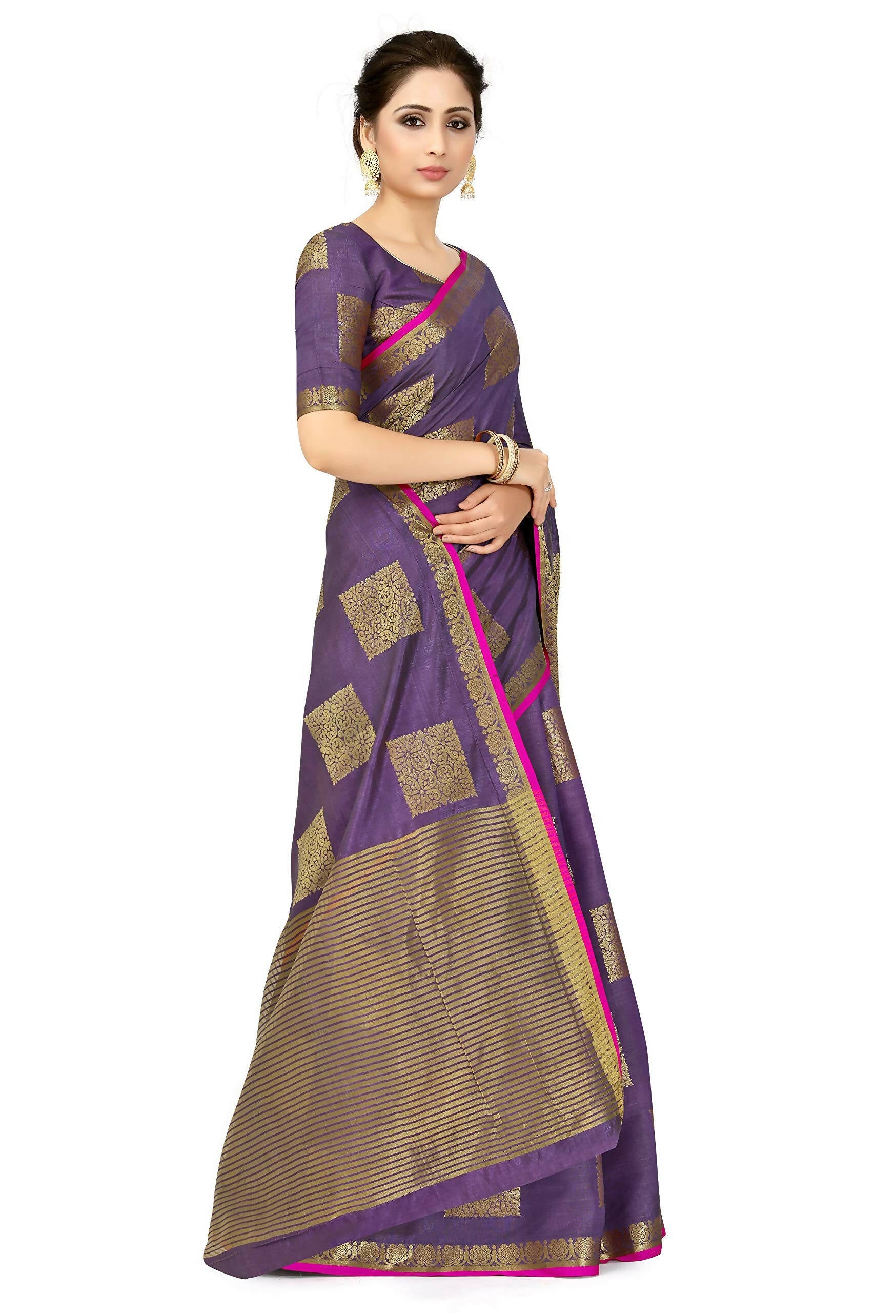 Mimosa Women's Kanchipuram Tussar Silk Purple Saree
