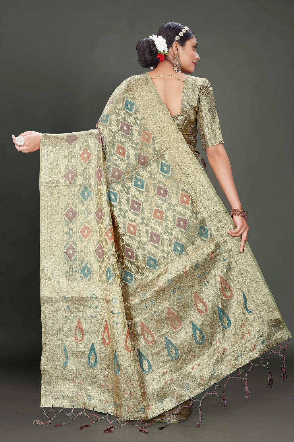 Grey Soft Organza Woven Design Saree With Unstitched Blouse Piece - Zaara