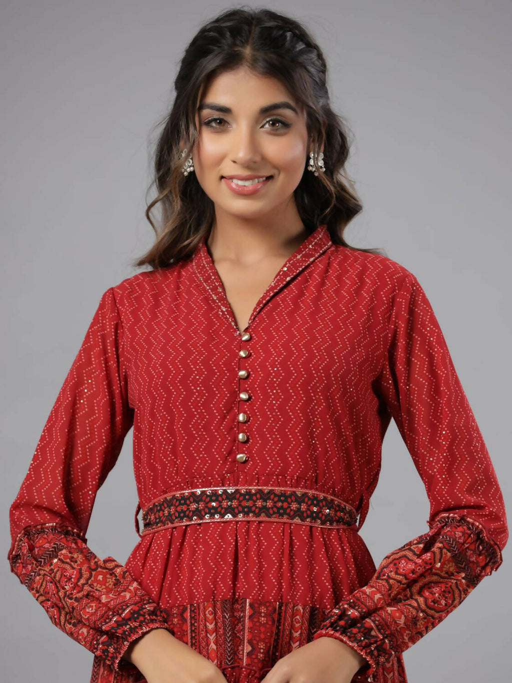 Juniper Women Rust Georgette Printed Tiered Maxi Dress