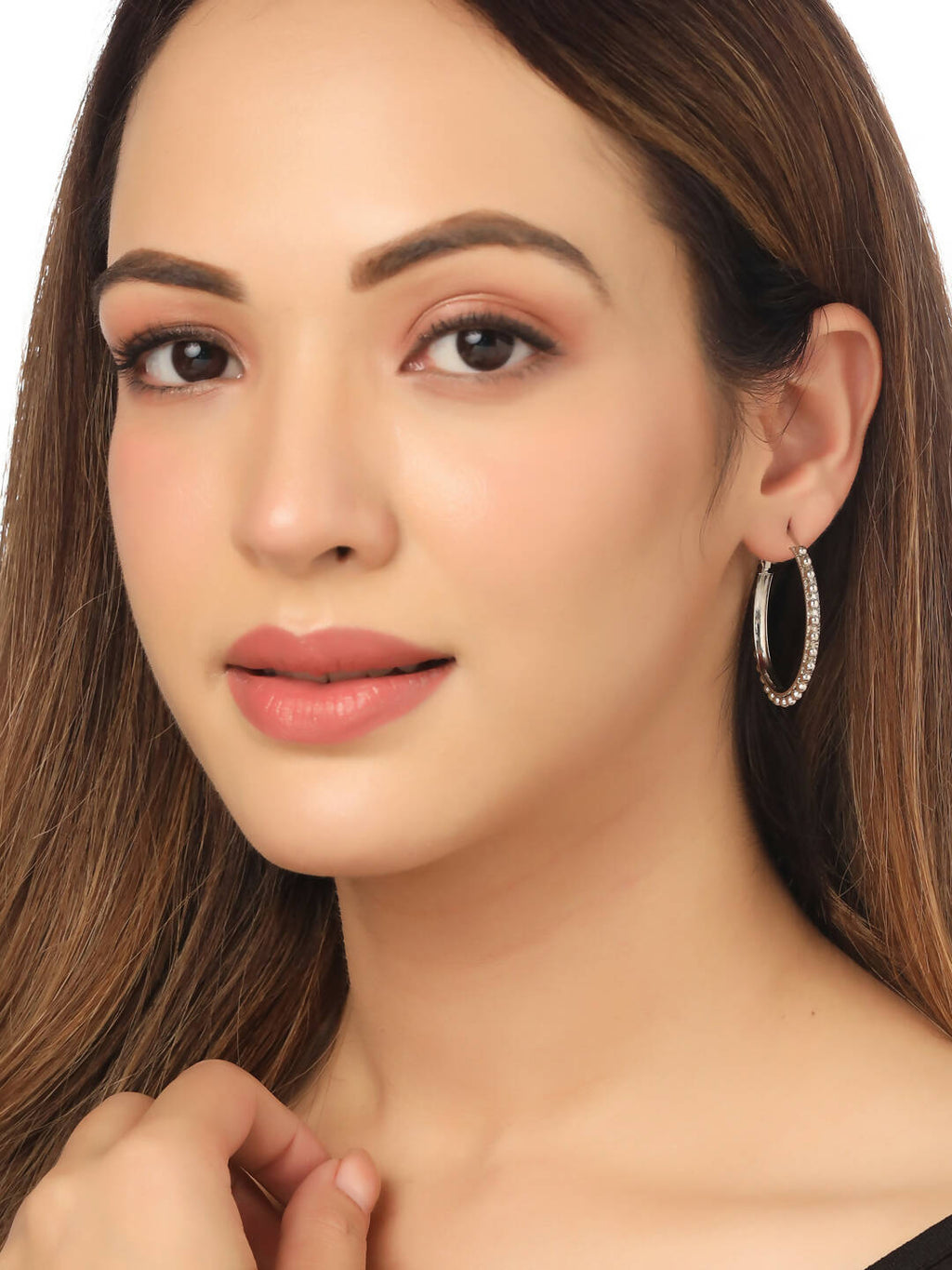 NVR Women Silver Toned Beaded Circular Earrings