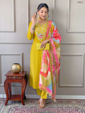 PartywearDesigner Viscose Yellow Stitched Suit With Dupatta - Tanisha