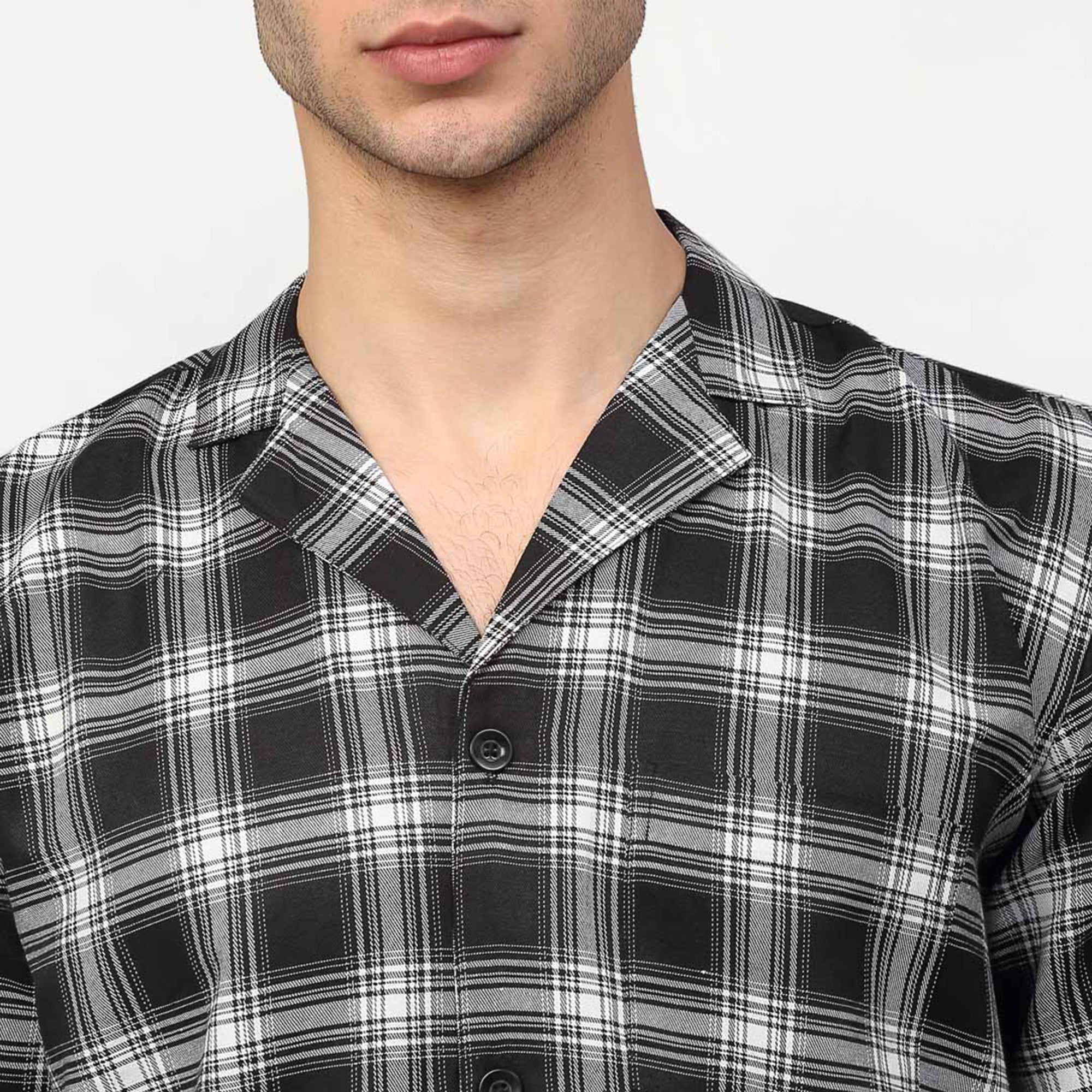 Jainish Men Black & White Checked Night suit