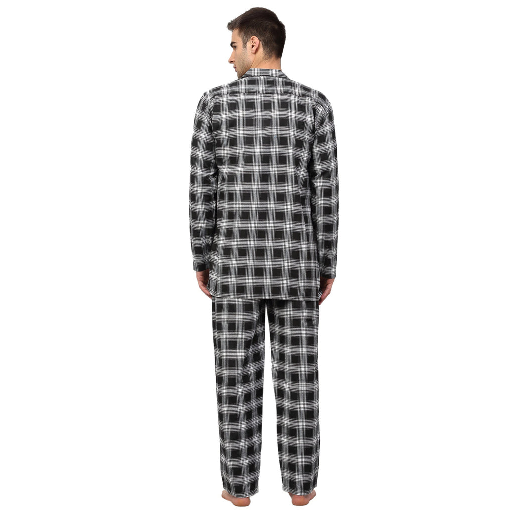 Jainish Men Black & White Checked Night suit