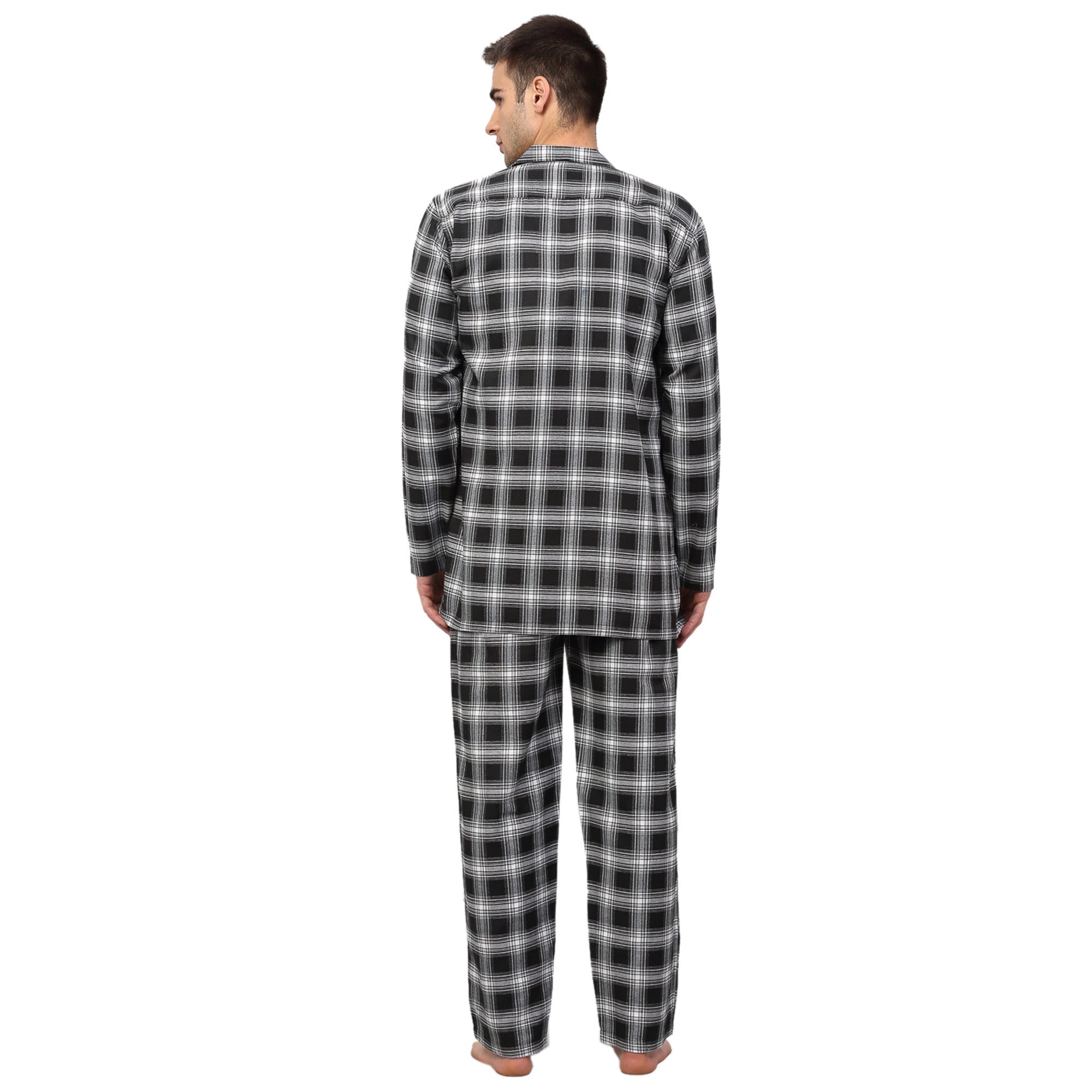 Jainish Men Black & White Checked Night suit