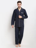 Jainish Men's Navy Cotton Solid Night Suits ( GNS 003Navy )