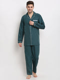 Jainish Men's Teal Cotton Solid Night Suits ( GNS 003Teal )