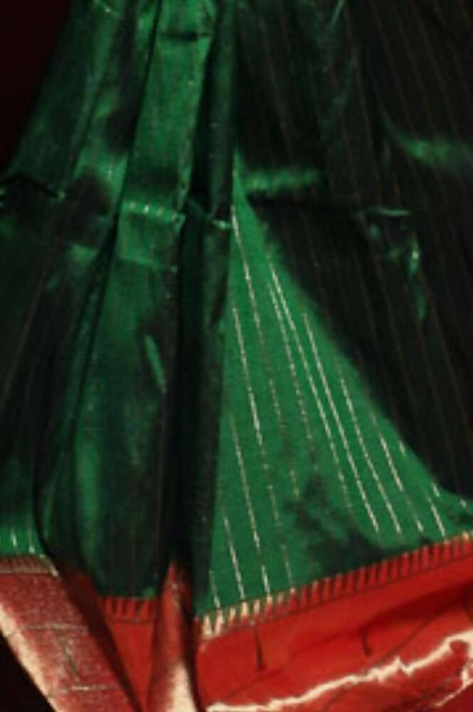 Very Much Indian Triple Muniya Border Paithani- Authentic Handloom Pure Silk With Parrots Pallu - Zari Stripes
