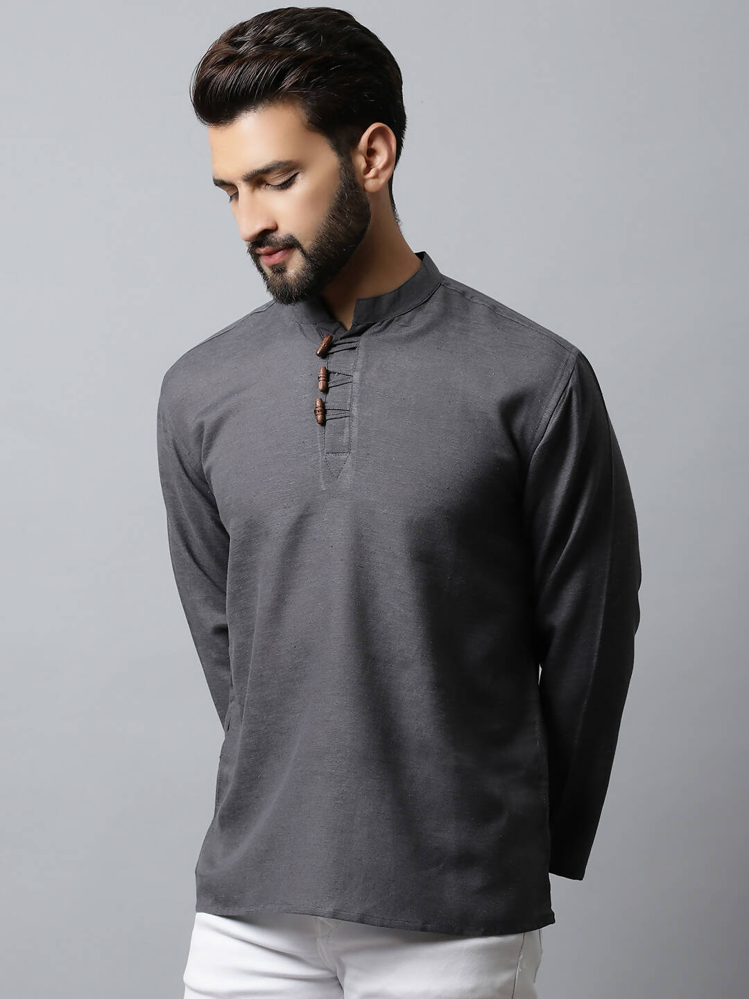 Even Apparels Grey Color Pure Cotton Men's Kurta With Side Placket (SLD1202)