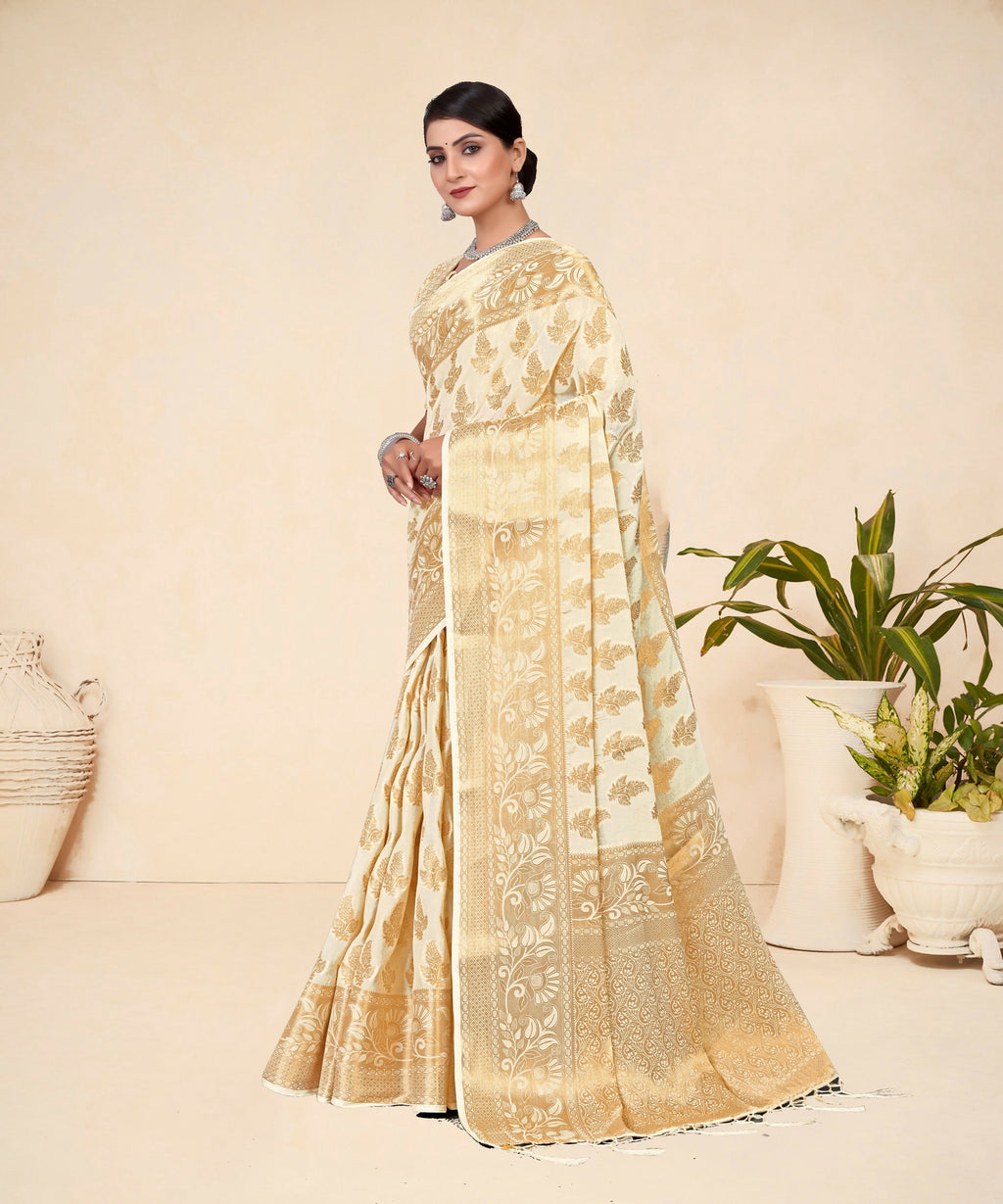 Cream Viscose Weaving Designer Saree - Vandini