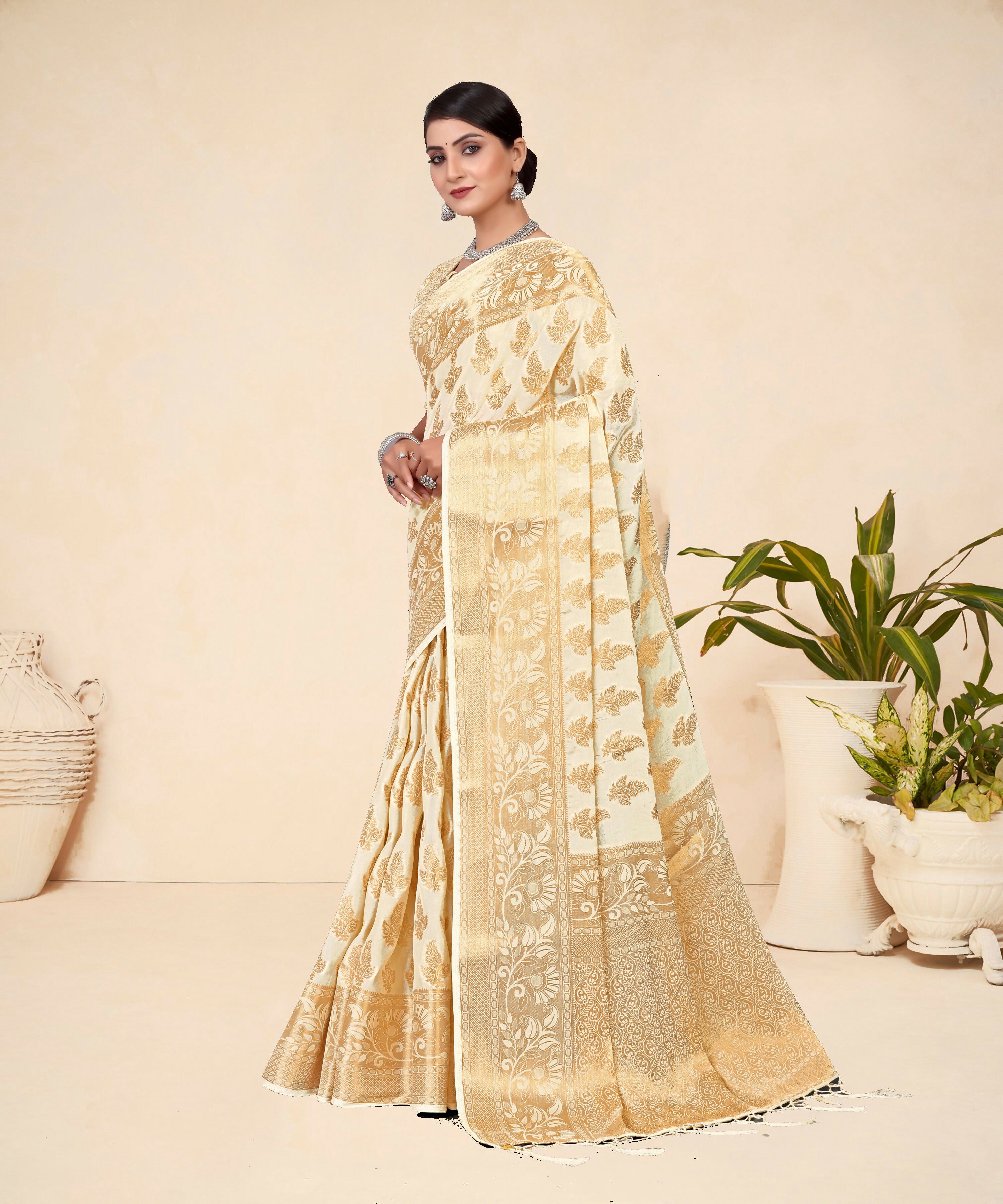 Cream Viscose Weaving Designer Saree - Vandini