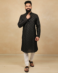 Neera Trendz Black Heavy Soft Silk Mirror Work Men's Kurta Pyjama