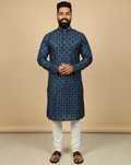 Neera Trendz Navy Blue Heavy Soft Silk Mirror Work Men's Kurta Pyjama