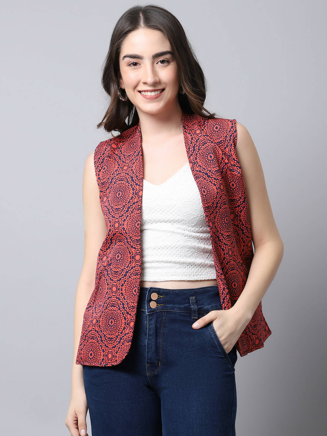 Even Apparels Navy 100% Viscose Rayon Open Front Gillet