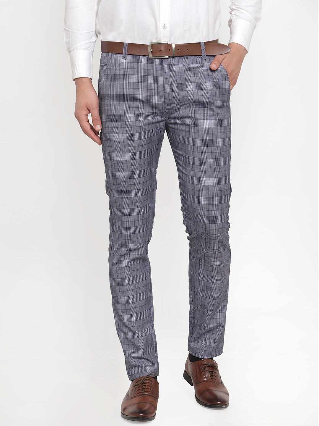Jainish Men's Blue Checked Formal Trousers ( GP 254Blue )