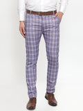 Jainish Men's Blue Checked Formal Trousers ( GP 254Light-Blue )