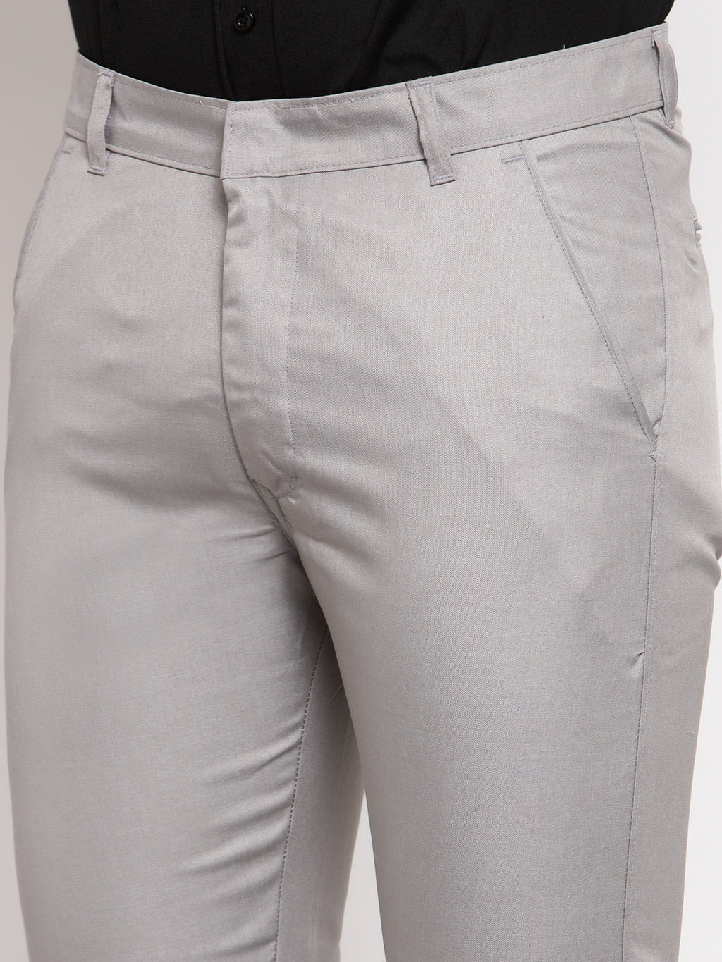 Jainish Men's Grey Cotton Solid Formal Trousers ( FGP 258Light-Grey )