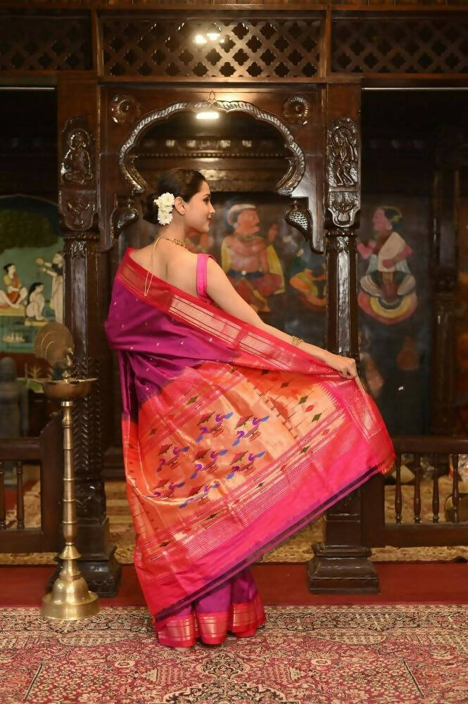 Very Much Indian Pure Silk Paithani With Most Magenta With Contrast Pink
