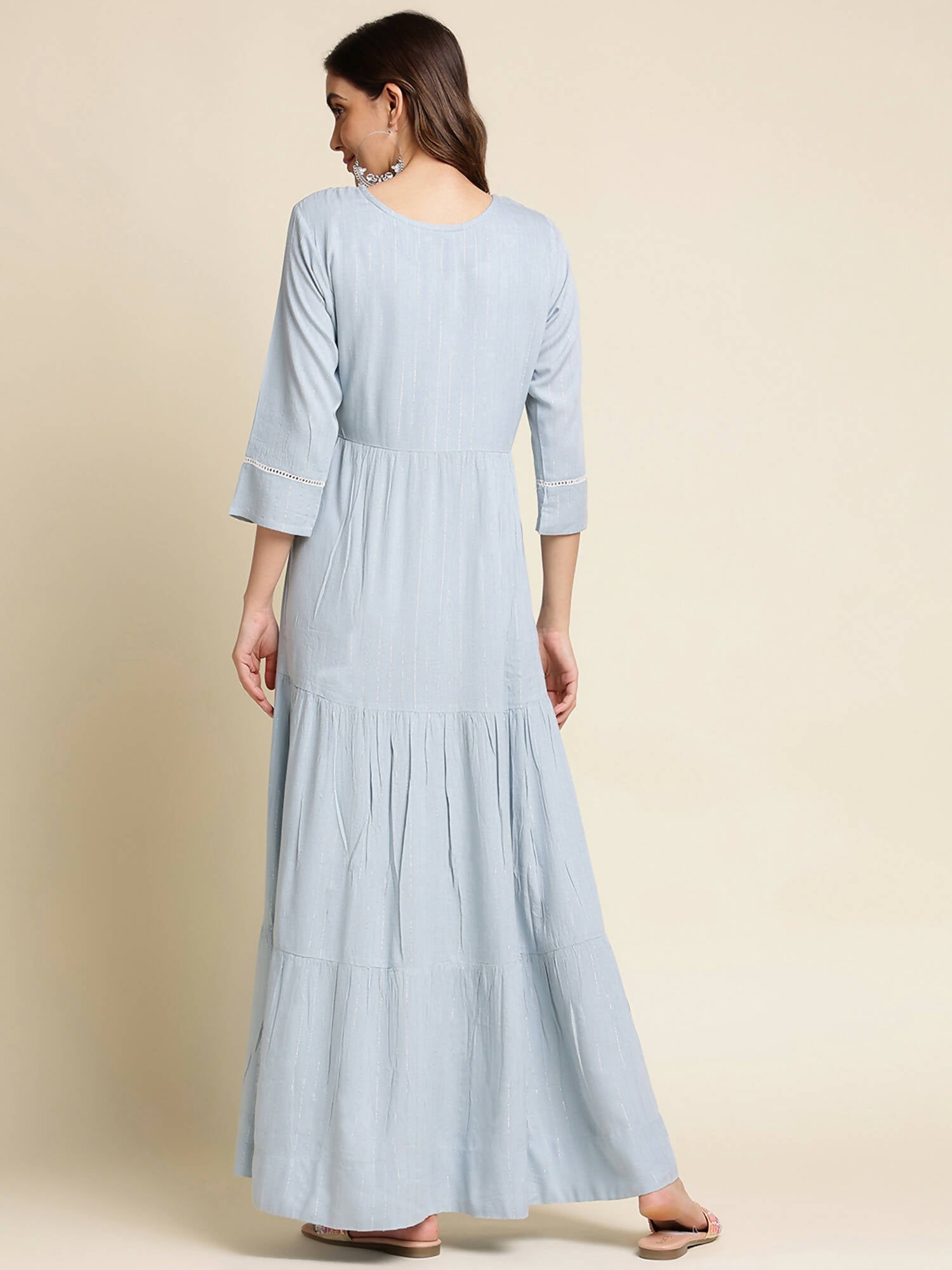 Sky Blue Chinon Floral Embroidered Dress - Nandani