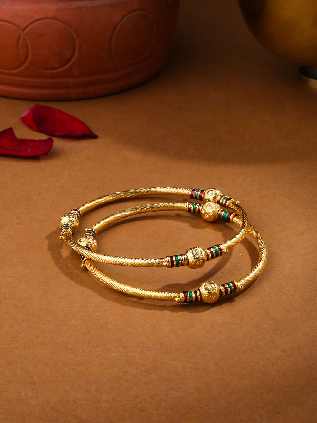 NVR Women Set of 2 Gold-Polished Traditional Bangles