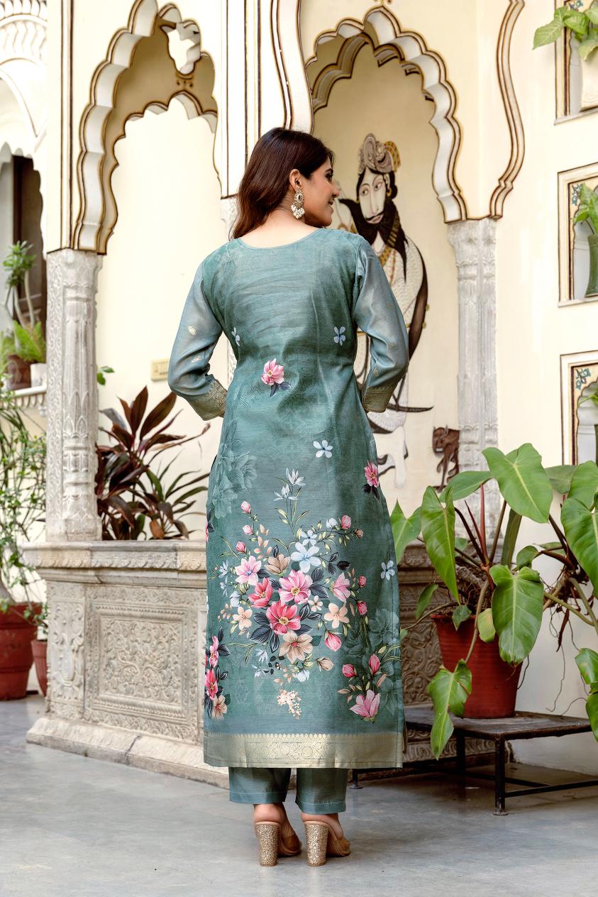 The52 Women Gorgeous Chanderi Cotton Fabric Straight Kurta, Pant and Dupatta Set