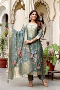 The52 Women Gorgeous Chanderi Cotton Fabric Straight Kurta, Pant and Dupatta Set