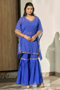 Vedant Vastram Leheriya Print Pure Georgette Sharara Cordset With Kaftan - Royal Blue