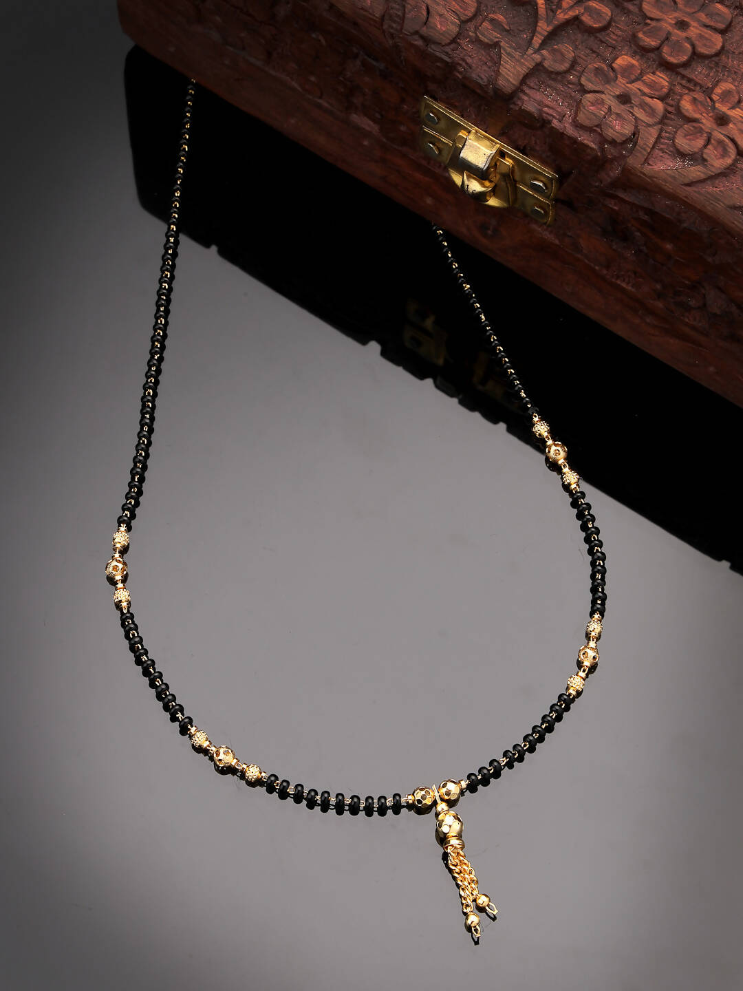 NVR Women Ethnic Gold-Polished Beaded Mangalsutra
