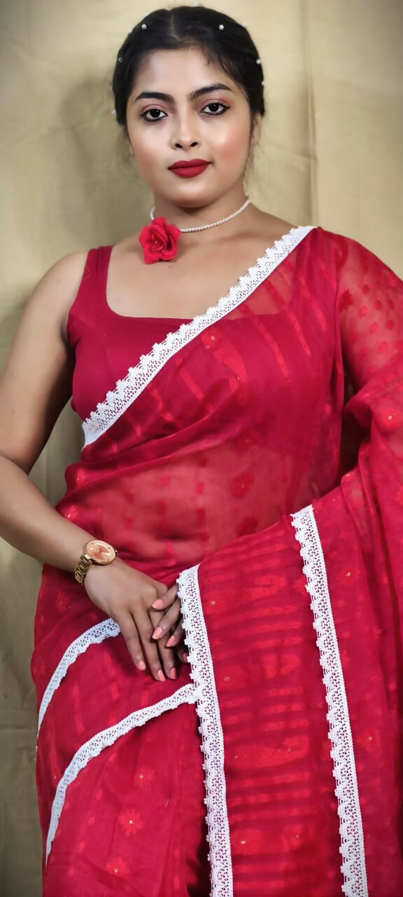 Exclusive Collection Beautiful Red Jaal Jamdani Saree