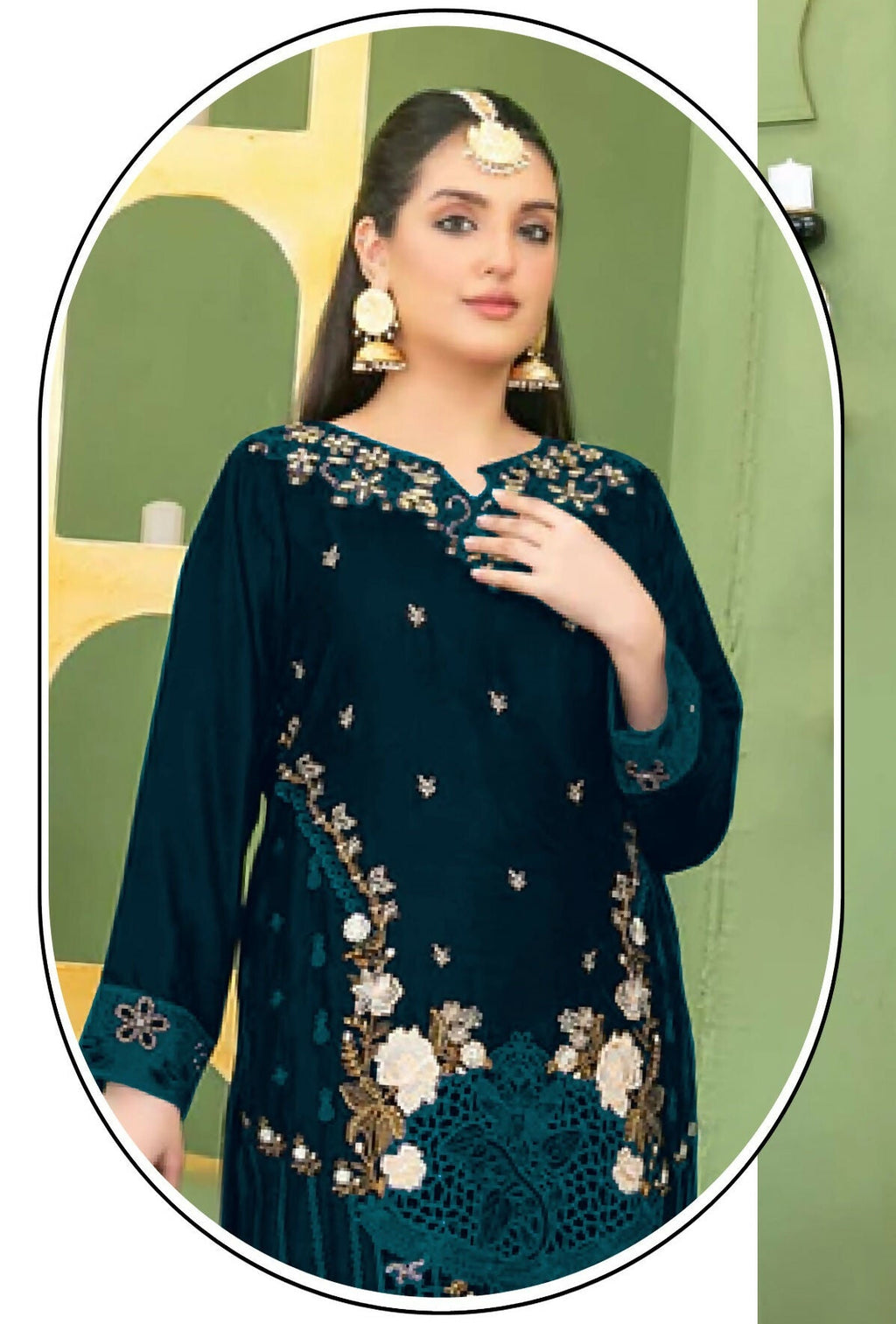 Anaita Green Velvet Suit with Embroidery Sequence Work