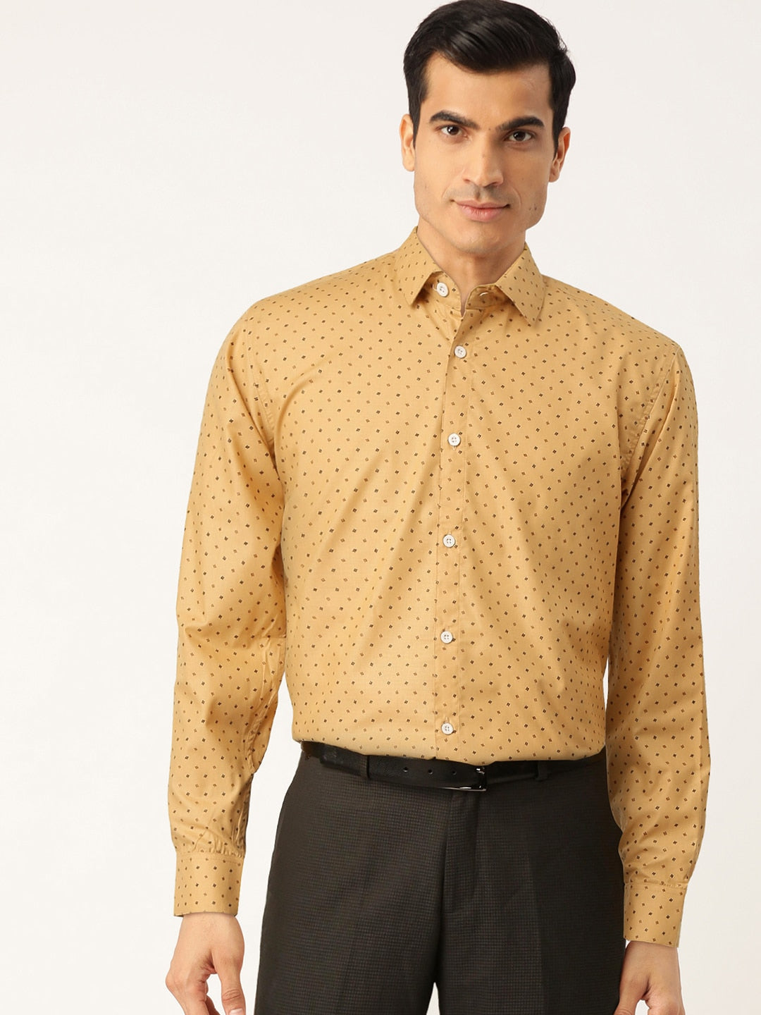 Jainish Yellow Men's Cotton Printed Formal Shirts ( SF 716Mustard )