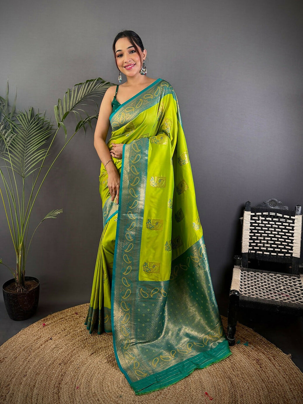 Joban Fashion Teal Peacock Banarasi Silk Sarees